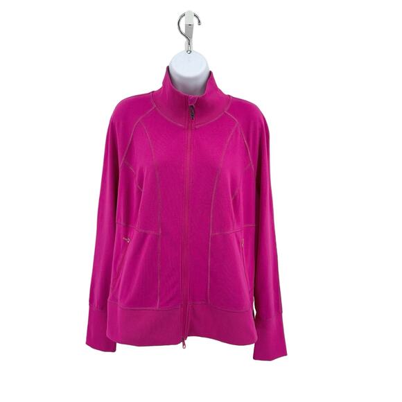 Zella Pink 2X Zip Up Stretchy Athletic Top Jacket, Full Zip Mock Neck WMNS Plus - Picture 2 of 7